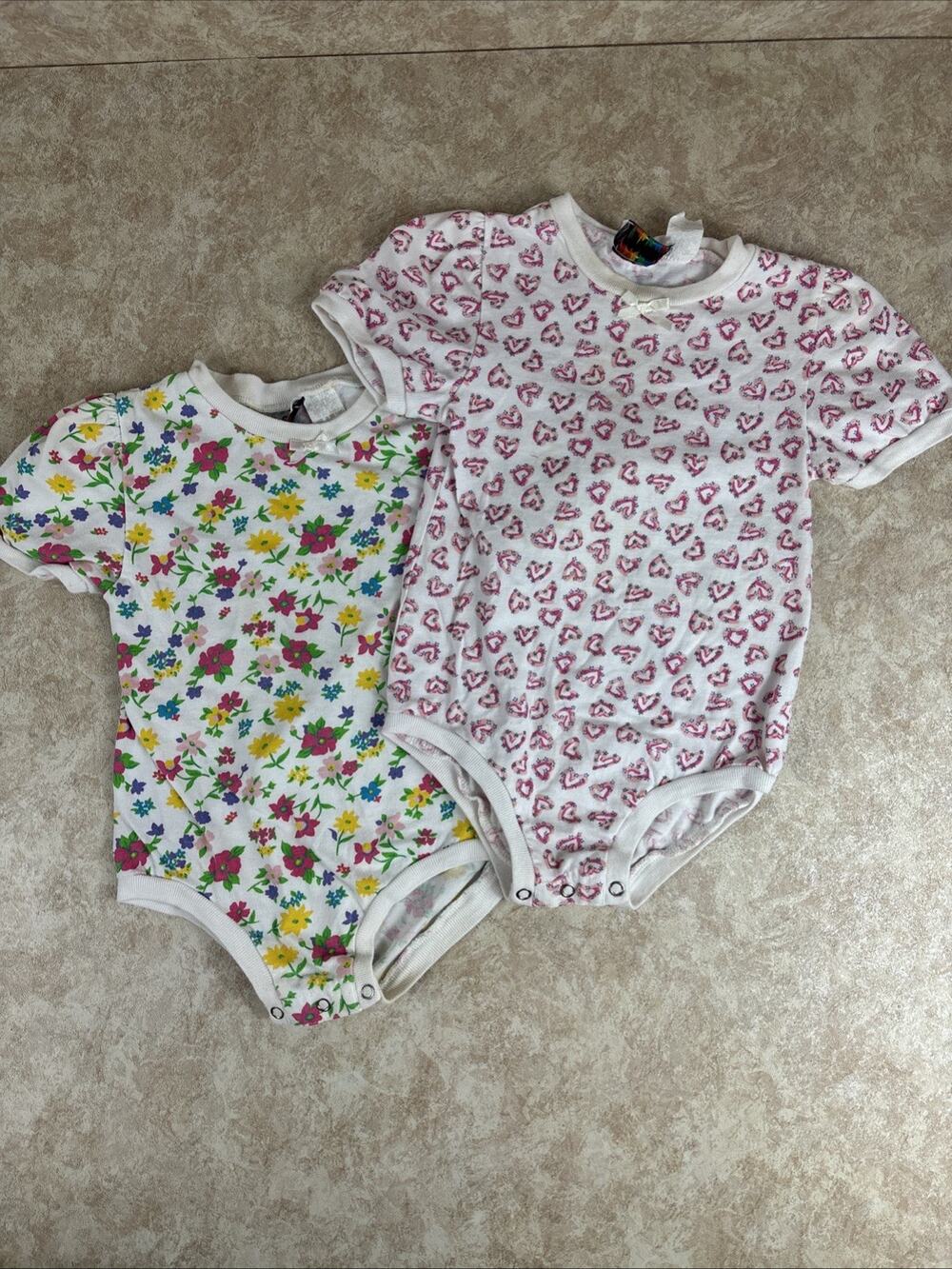 2 VTG Girls 24 Month Body Suit, Creeper - Jet Set Floral Hearts 100% Cotton